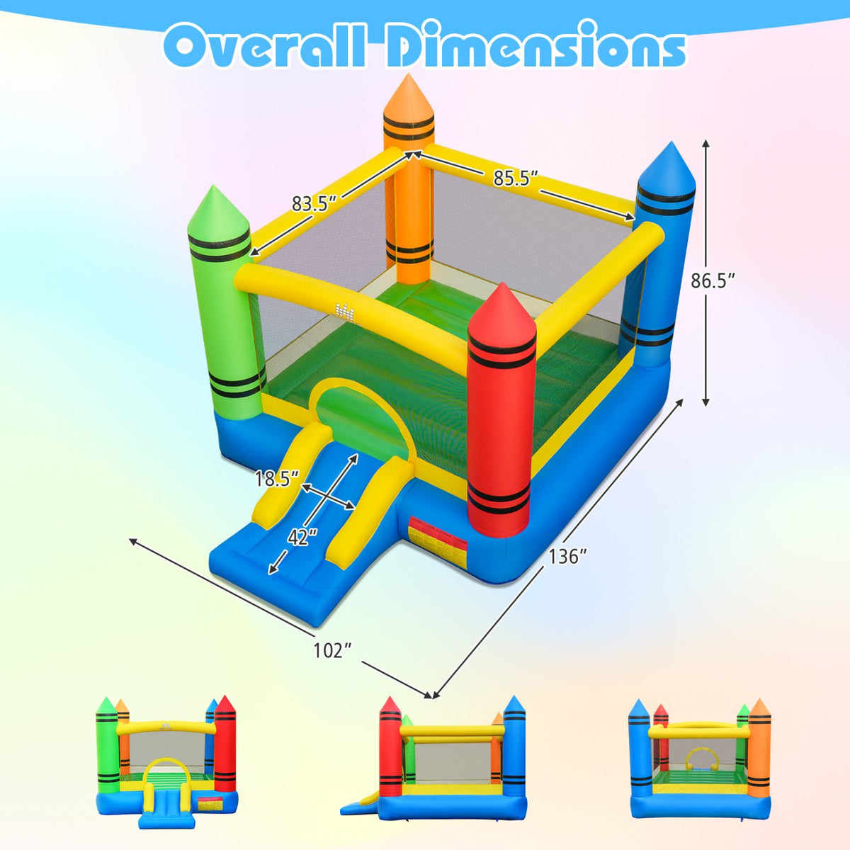 Inflatable Bounce House 2-in-1 Crayon Themed Kids Bouncer with 550W Blower view 5
