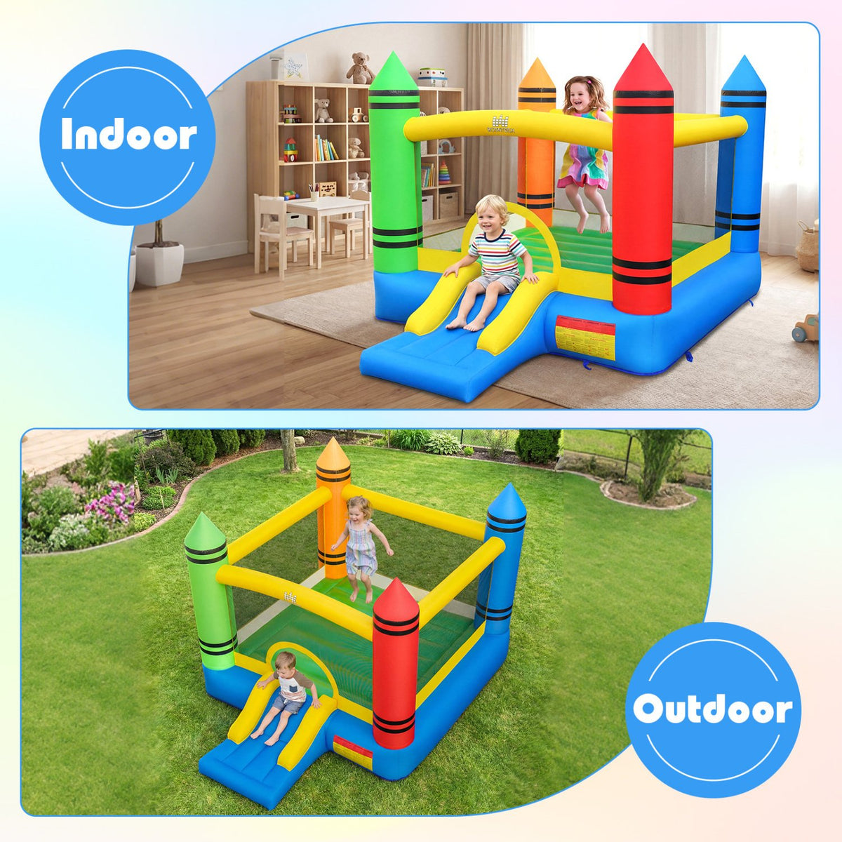 Inflatable Bounce House 2-in-1 Crayon Themed Kids Bouncer with 550W Blower view 6