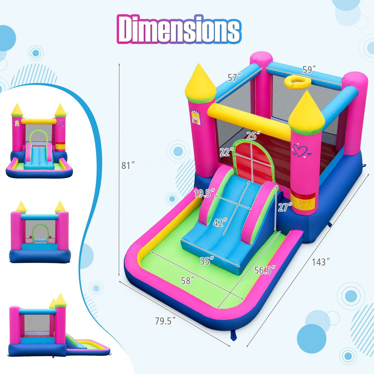 Inflatable Bounce House 4-in-1 Kids Princess-themed Bouncer Blow-up Bouncy Castle view 5