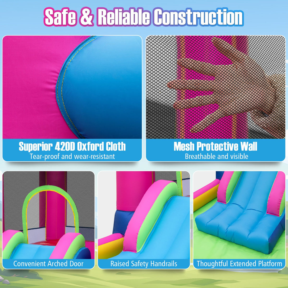 Inflatable Bounce House 4-in-1 Kids Princess-themed Bouncer Blow-up Bouncy Castle view 6
