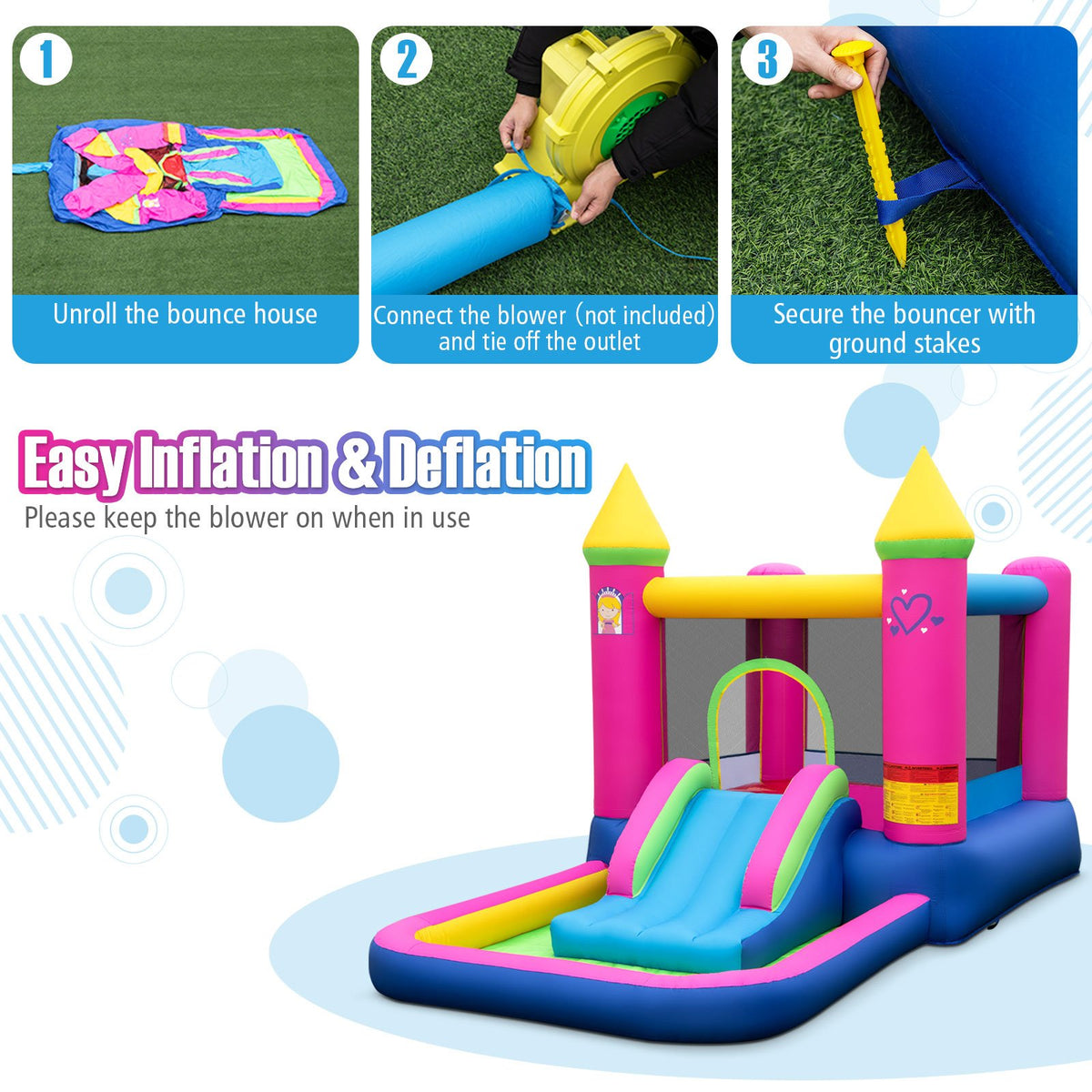 Inflatable Bounce House 4-in-1 Kids Princess-themed Bouncer Blow-up Bouncy Castle view 9
