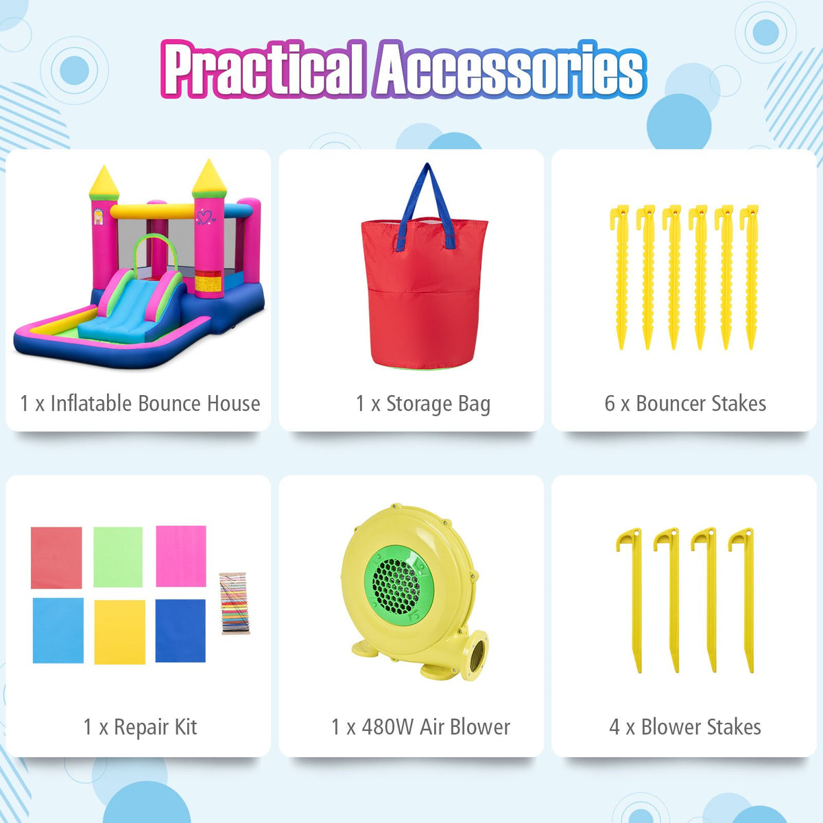 Inflatable Bounce House 4-in-1 Kids Princess-themed Bouncer Blow-up Bouncy Castle with 480 Blower view 5