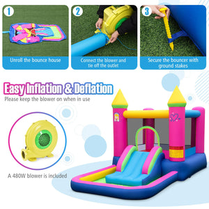 Inflatable Bounce House 4-in-1 Kids Princess-themed Bouncer Blow-up Bouncy Castle with 480 Blower view 6