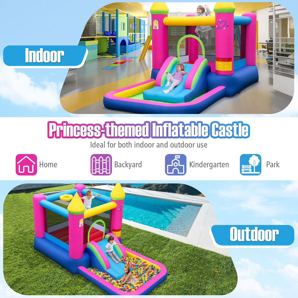 Inflatable Bounce House 4-in-1 Kids Princess-themed Bouncer Blow-up Bouncy Castle with 480 Blower view 8