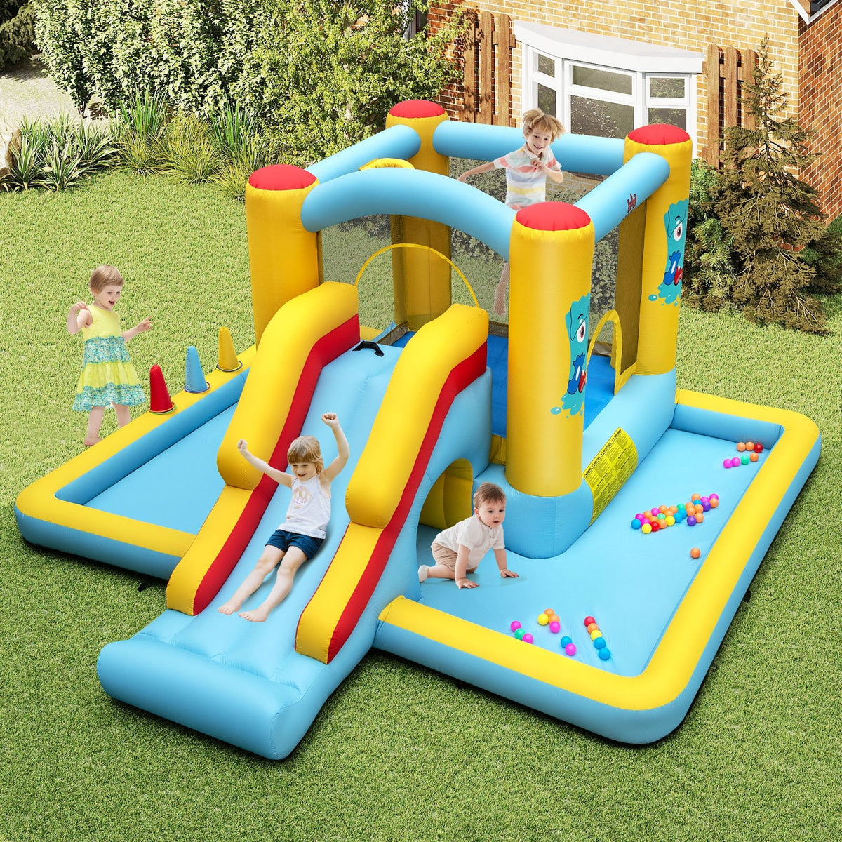 Inflatable Bounce House 7-in-1 Bouncy Castle with Slide and Tunnel without Blower view 2