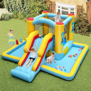 Inflatable Bounce House 7-in-1 Bouncy Castle with Slide and Tunnel without Blower view 2