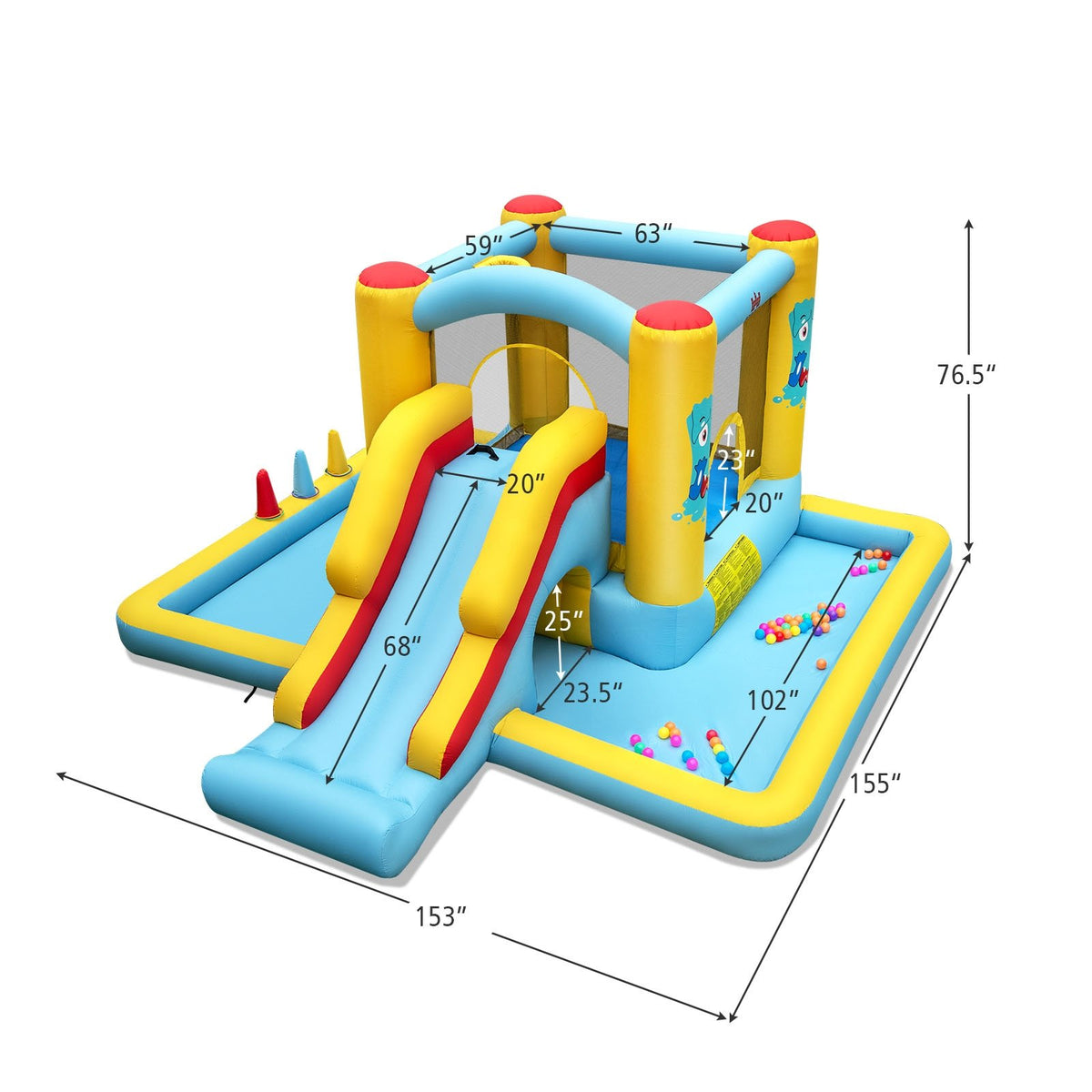 Inflatable Bounce House 7-in-1 Bouncy Castle with Slide and Tunnel without Blower view 4