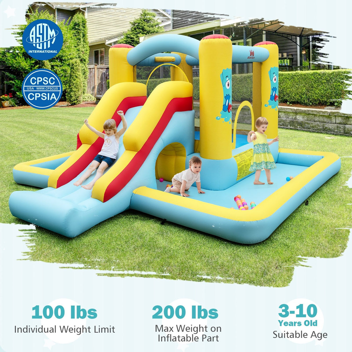Inflatable Bounce House 7-in-1 Bouncy Castle with Slide and Tunnel without Blower view 6