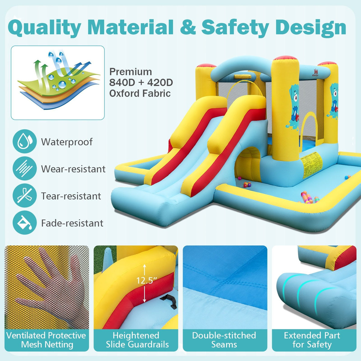 Inflatable Bounce House 7-in-1 Bouncy Castle with Slide and Tunnel without Blower view 8