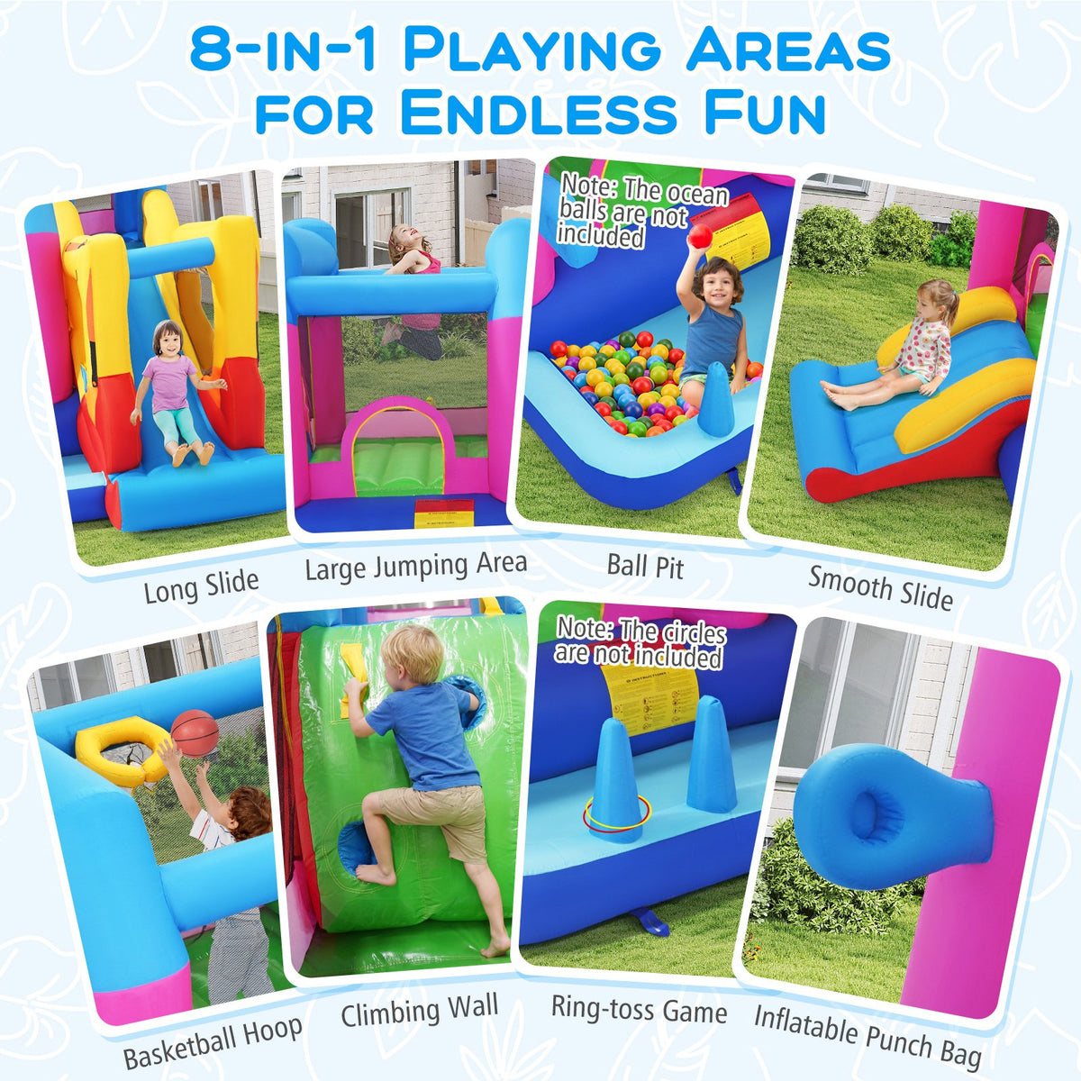 Inflatable Bounce House 8-in-1 Excavator Themed Kids Bouncer view 7