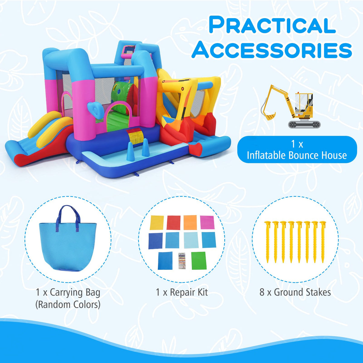 Inflatable Bounce House 8-in-1 Excavator Themed Kids Bouncer view 9