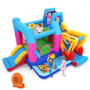 Inflatable Bounce House 8-in-1 Excavator Themed Kids Bouncer with 750W Blower