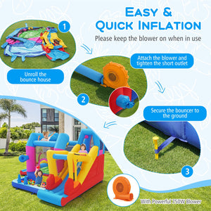 Inflatable Bounce House 8-in-1 Excavator Themed Kids Bouncer with 750W Blower view 9