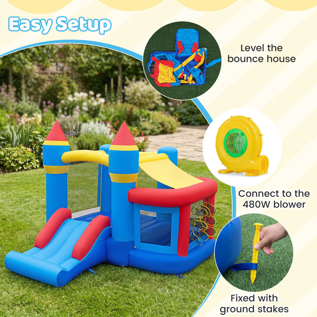 Inflatable Bounce House for Kids with Ocean Ball Football and Basketball for Birthday Party Carnival view 7
