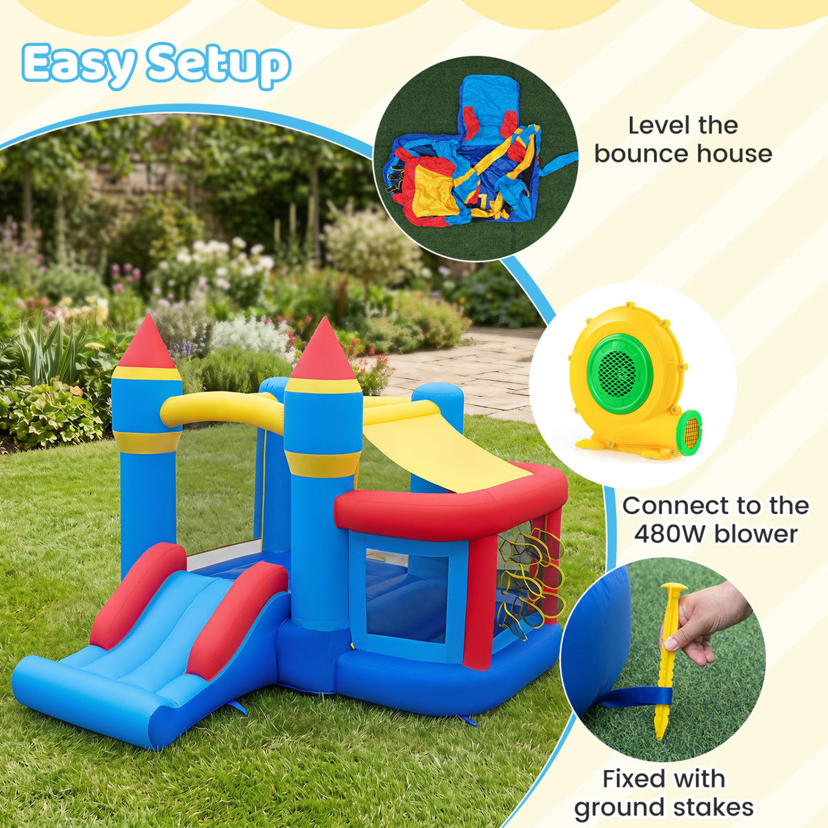 Inflatable Bounce House for Kids with Slide Ocean Ball and Pitching Game for Birthday Party Carnival view 7