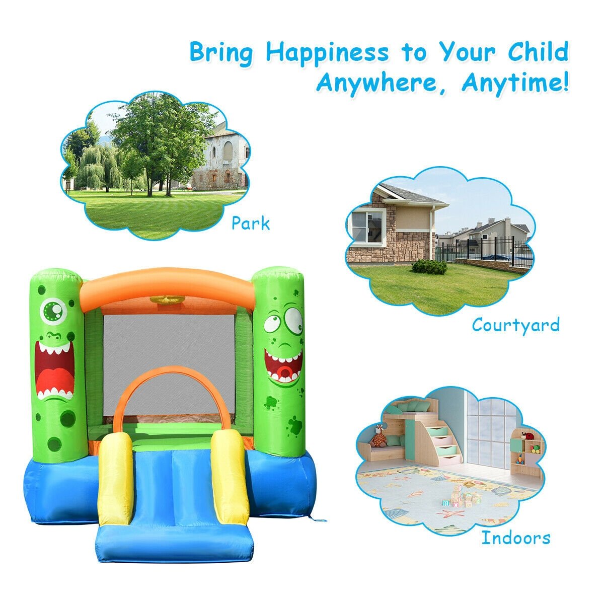 Inflatable Bounce House Jumper Castle Kid's Playhouse with Long Slide view 7