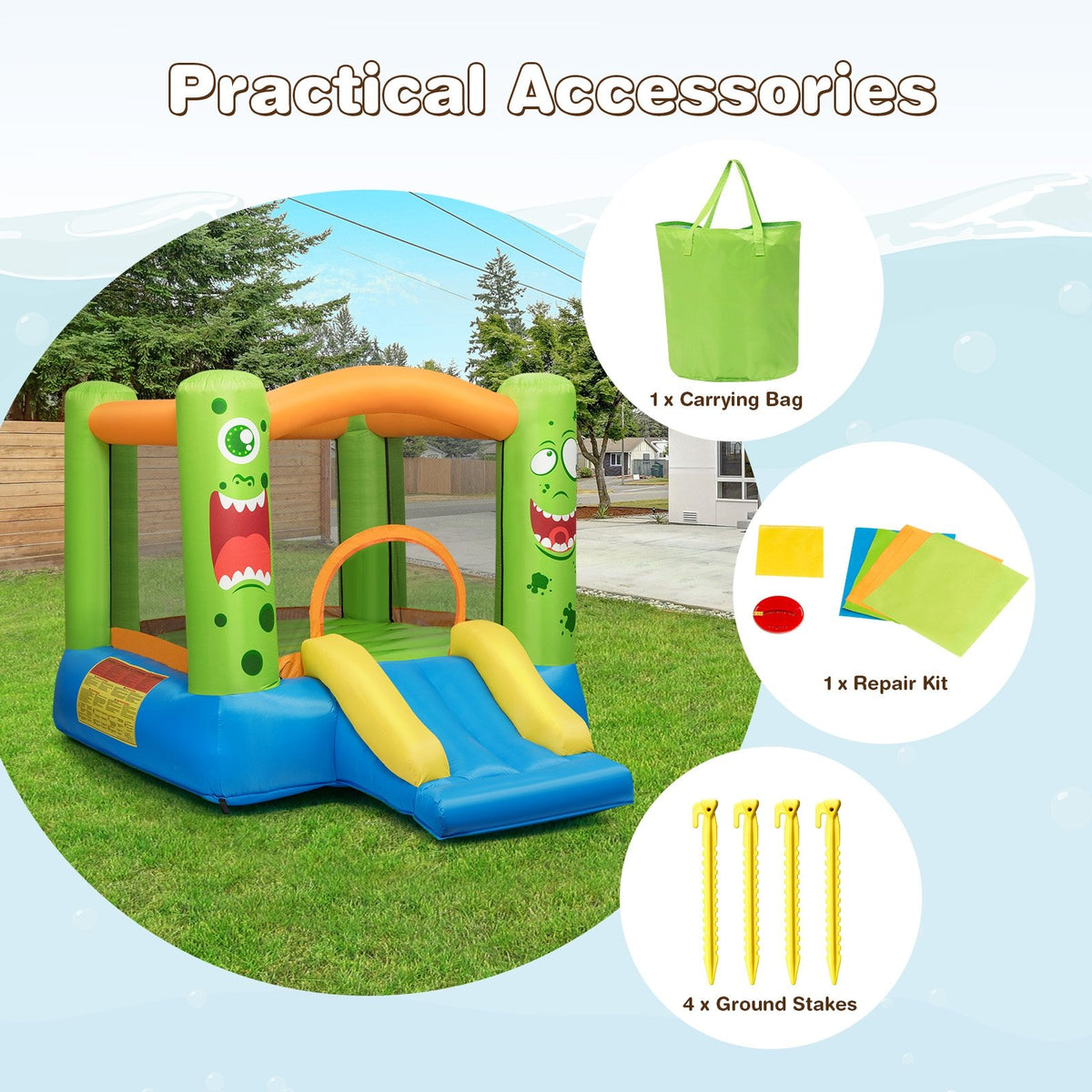 Inflatable Bounce House Jumper Castle Kid's Playhouse with Long Slide view 9