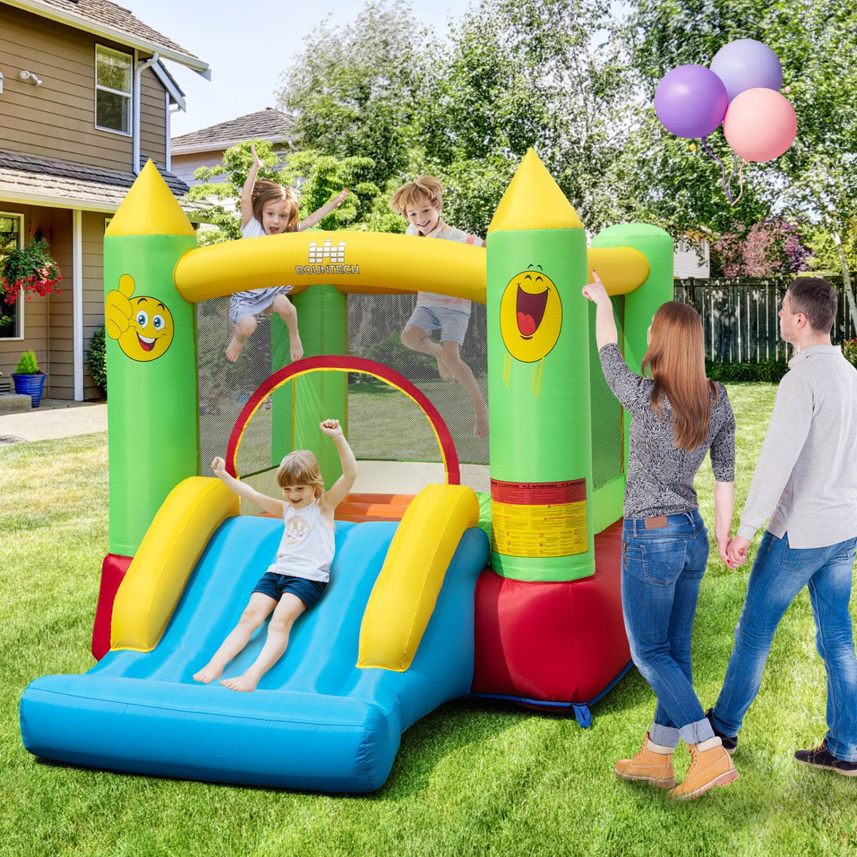 Inflatable Bounce House Kids Blow-up Bouncer with Slide with 480W Blower view 2