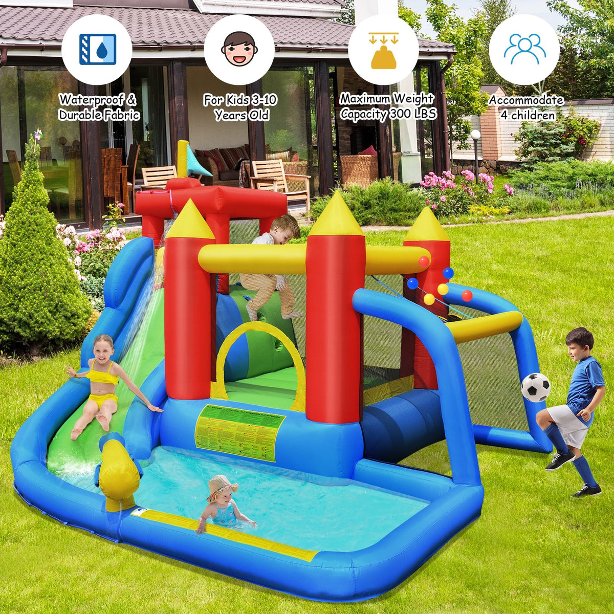 Inflatable Bounce House Splash Pool with Water Climb Slide Blower included view 3