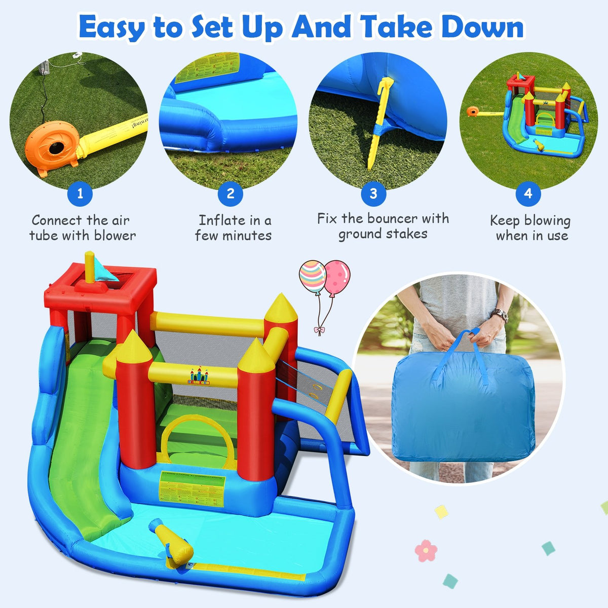 Inflatable Bounce House Splash Pool with Water Climb Slide Blower included view 5