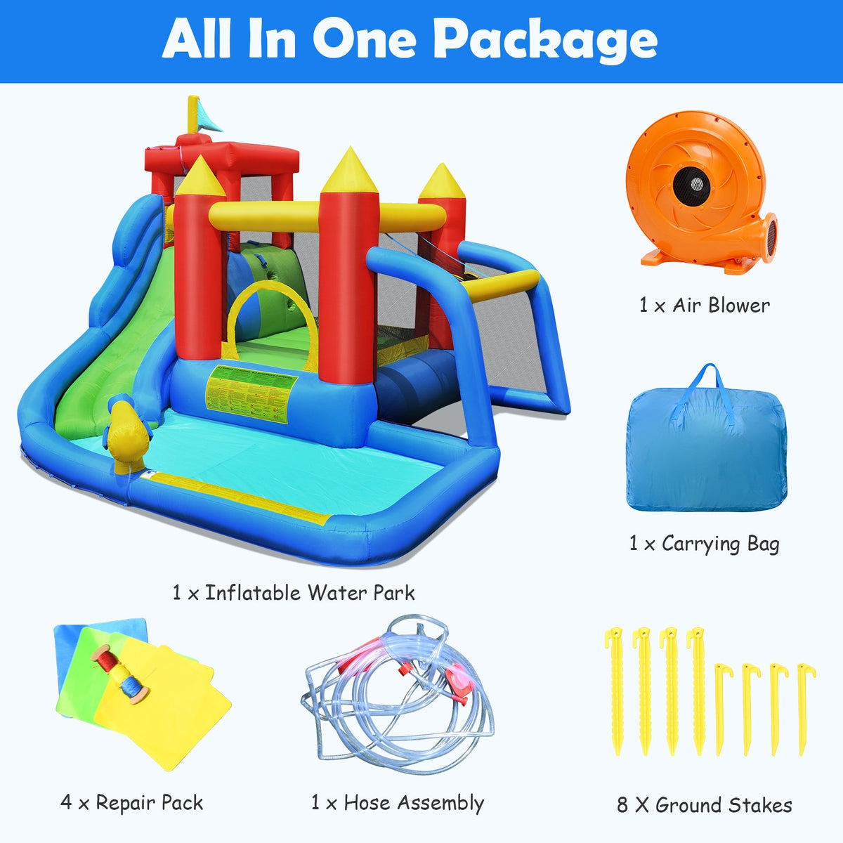 Inflatable Bounce House Splash Pool with Water Climb Slide Blower included view 8