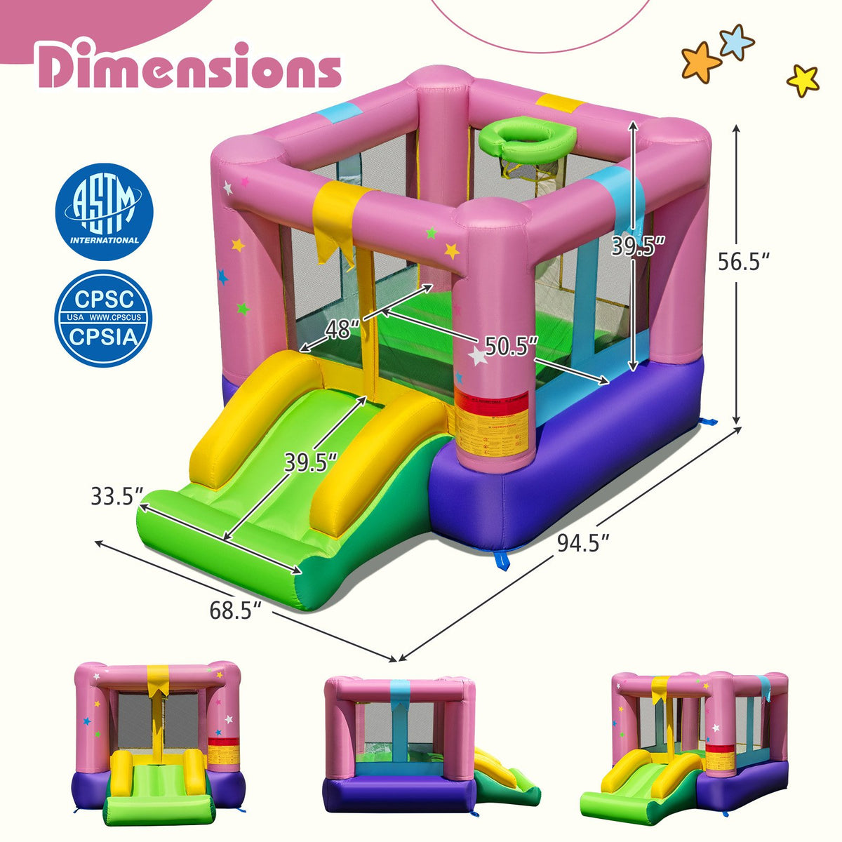 Inflatable Bounce House with 480W Blower and Carrying Bag for Party view 4