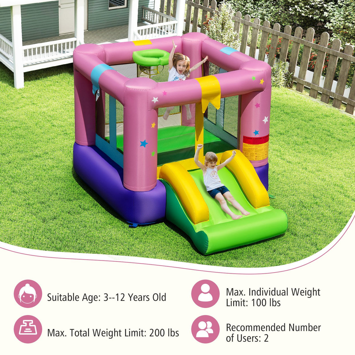 Inflatable Bounce House with 480W Blower and Carrying Bag for Party view 5