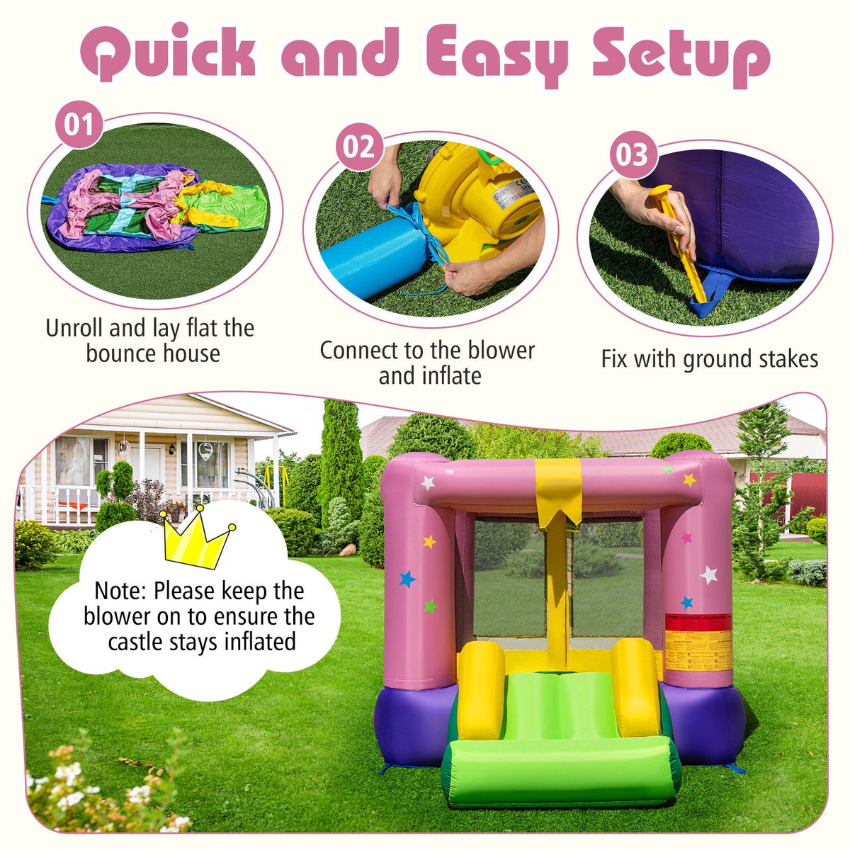 Inflatable Bounce House with 480W Blower and Carrying Bag for Party view 9