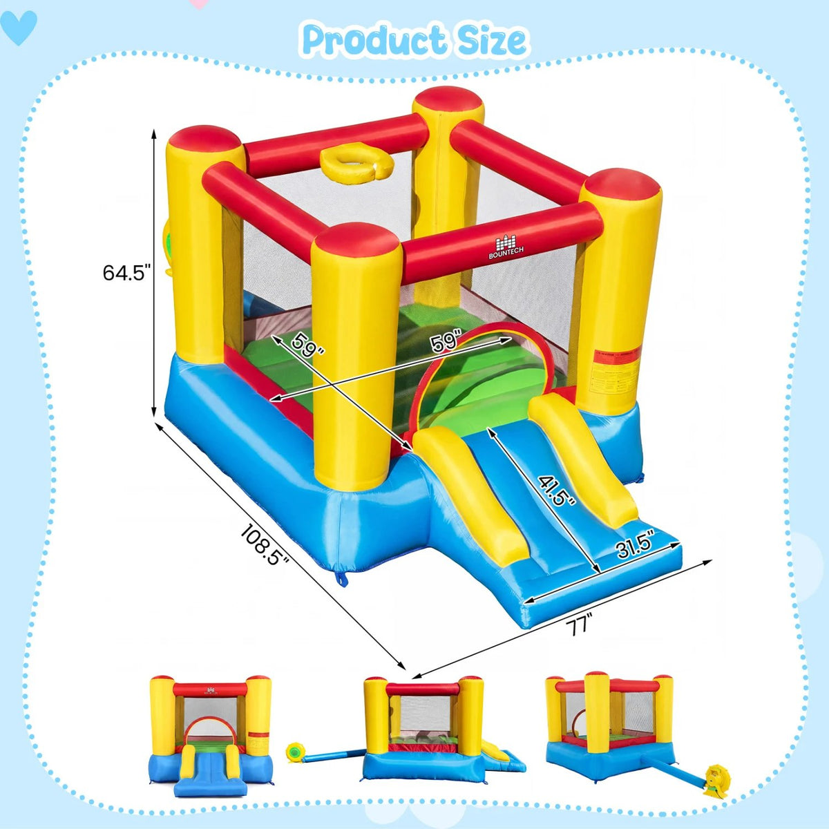 Inflatable Bounce House with Basketball Rim and 370W Blower view 4