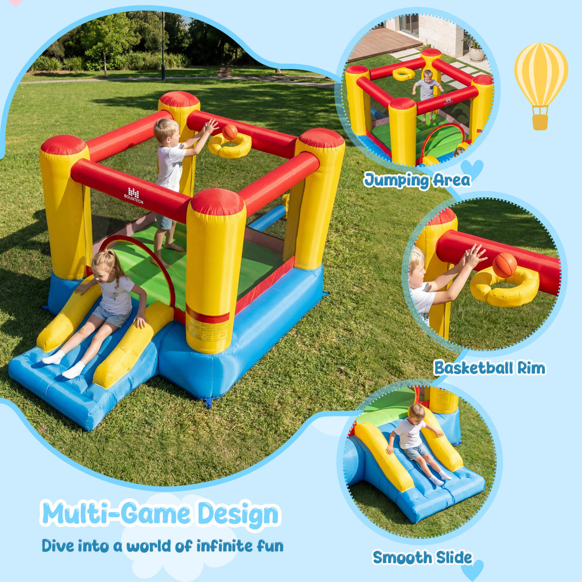 Inflatable Bounce House with Basketball Rim and 370W Blower view 6