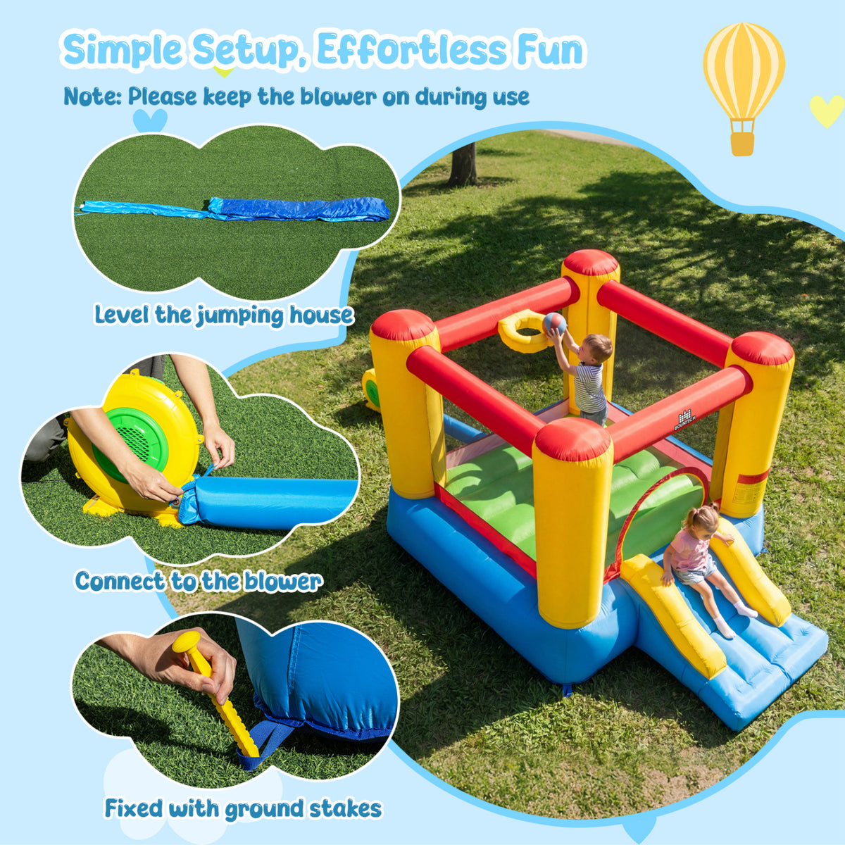 Inflatable Bounce House with Basketball Rim and 370W Blower view 8