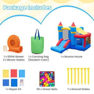 Inflatable Bounce House with Slide Ball Pit & Games and 550W Blower for Kids Party view 5
