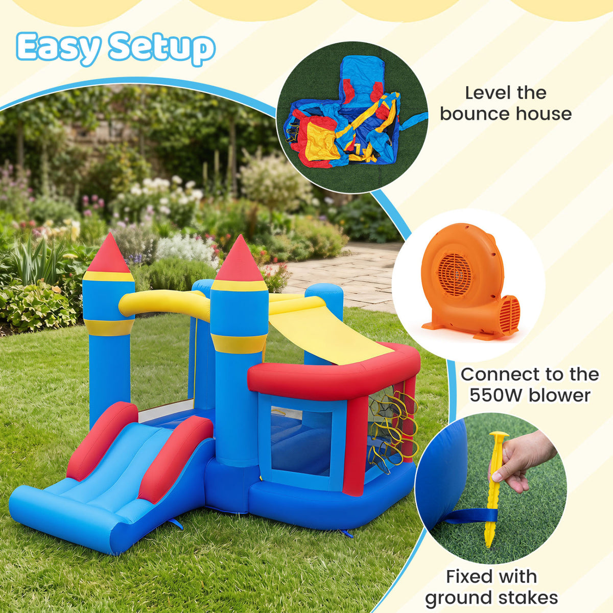 Inflatable Bounce House with Slide Ball Pit & Games and 550W Blower for Kids Party view 7