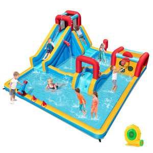 Inflatable Double Water Slide Park 9-in-1 Giant Bounce House 680W Blower Included view 4