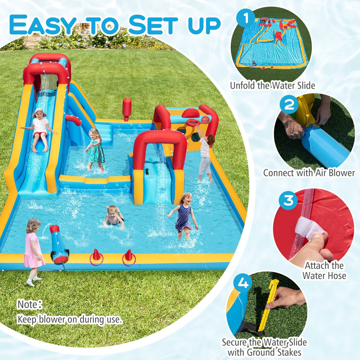 Inflatable Double Water Slide Park 9-in-1 Giant Bounce House 680W Blower Included view 7