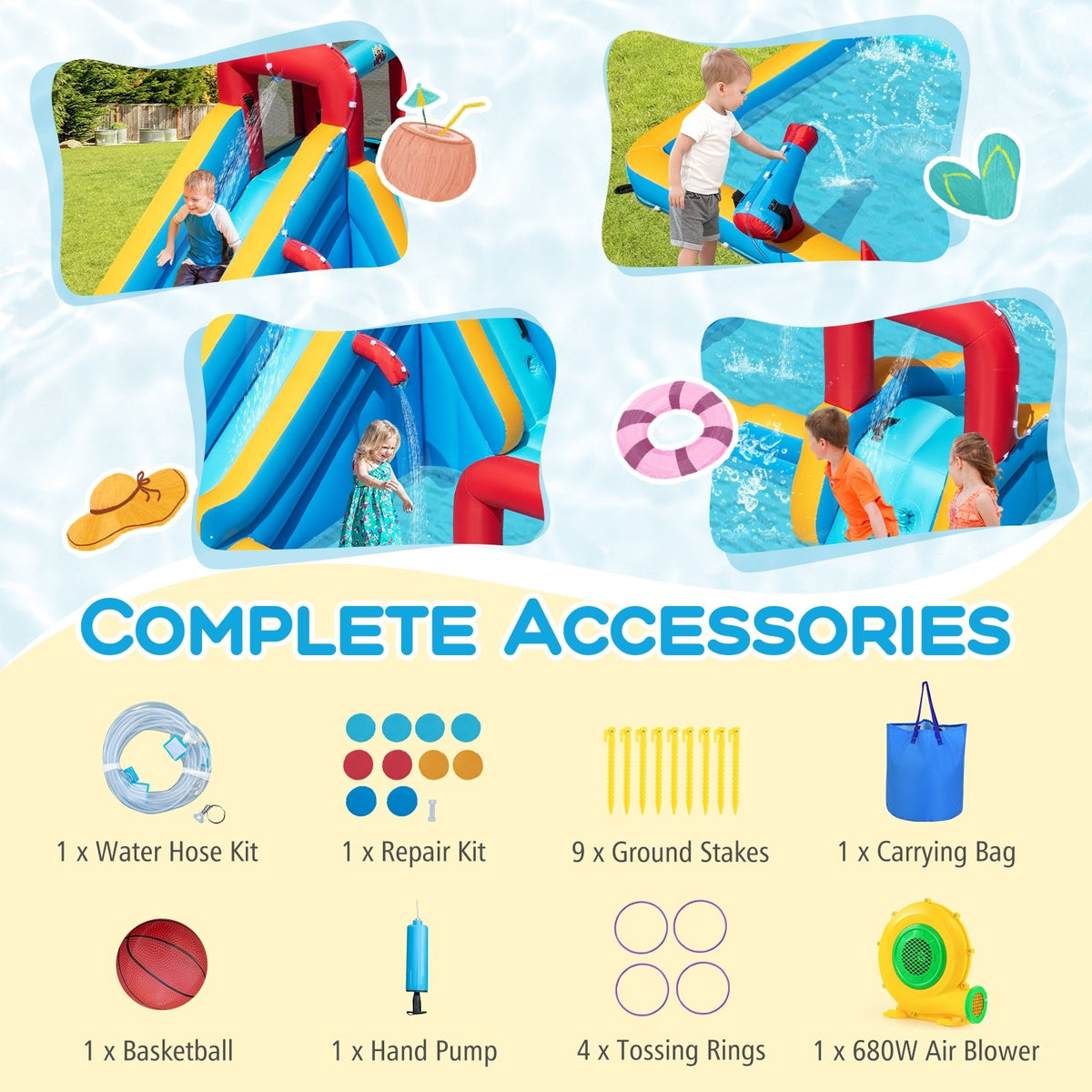 Inflatable Double Water Slide Park 9-in-1 Giant Bounce House 680W Blower Included view 8