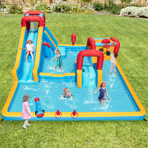 Inflatable Double Water Slide Park 9-in-1 Giant Bounce House 750W Blower Included view 2