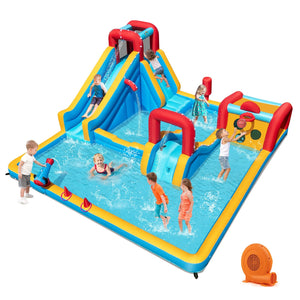 Inflatable Double Water Slide Park 9-in-1 Giant Bounce House 750W Blower Included view 4
