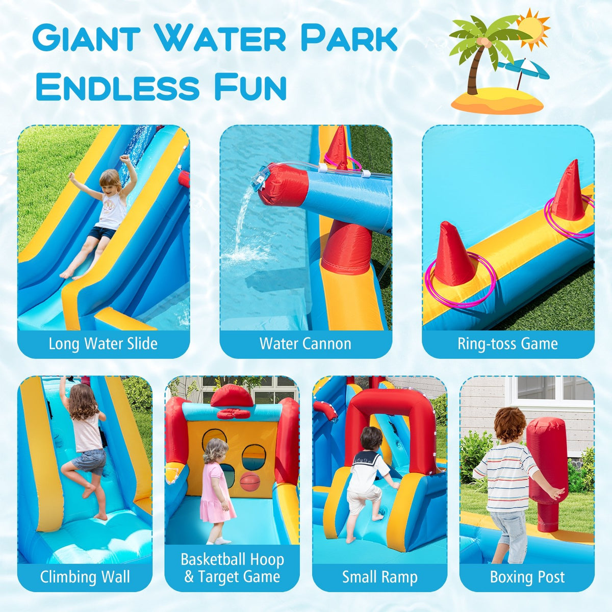 Inflatable Double Water Slide Park 9-in-1 Giant Bounce House 750W Blower Included view 6