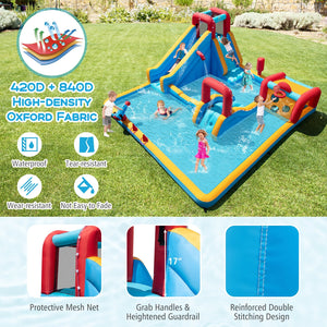Inflatable Double Water Slide Park 9-in-1 Giant Bounce House 750W Blower Included view 9