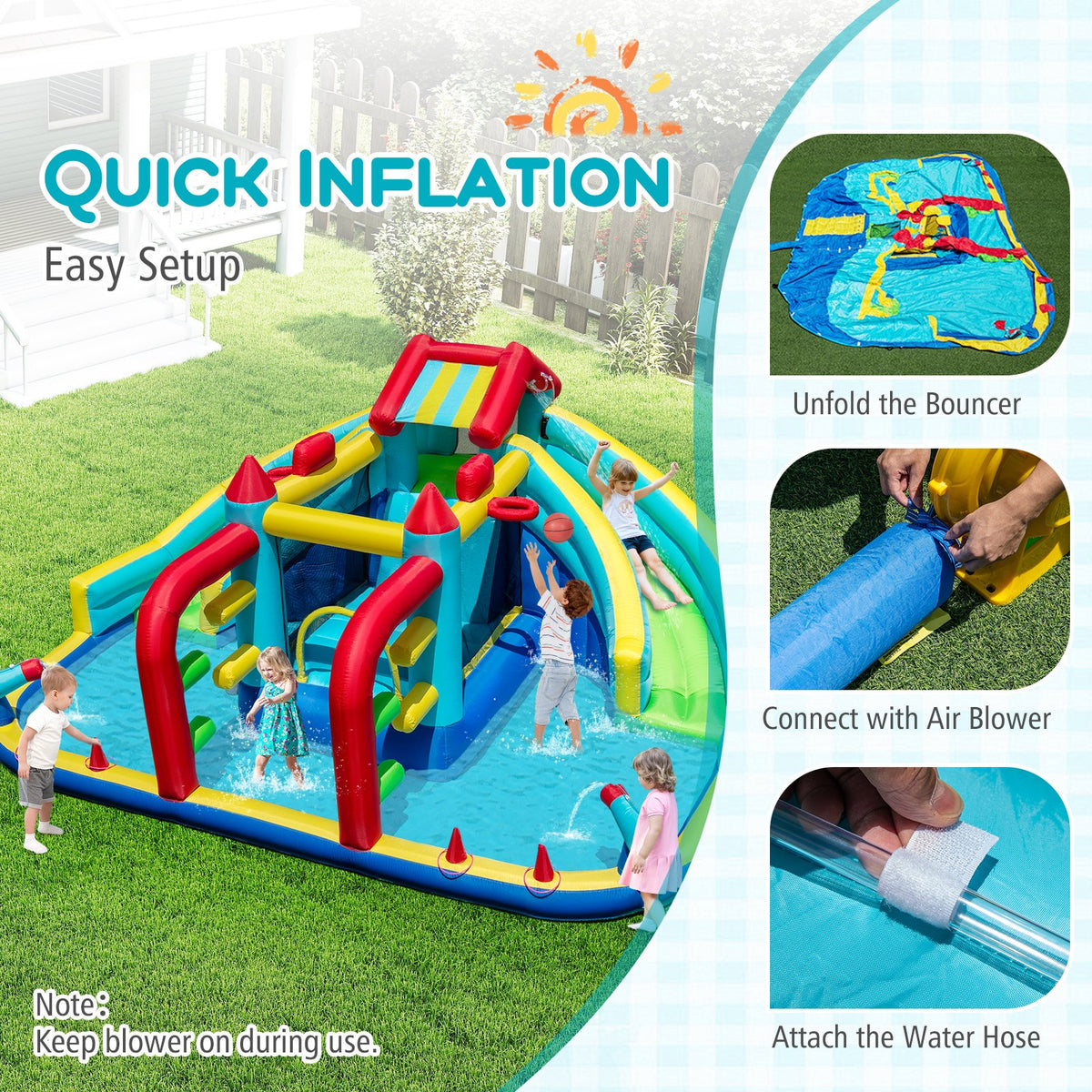 Inflatable Double Water Slide Park with Obstacle Course and 680W Blower view 2