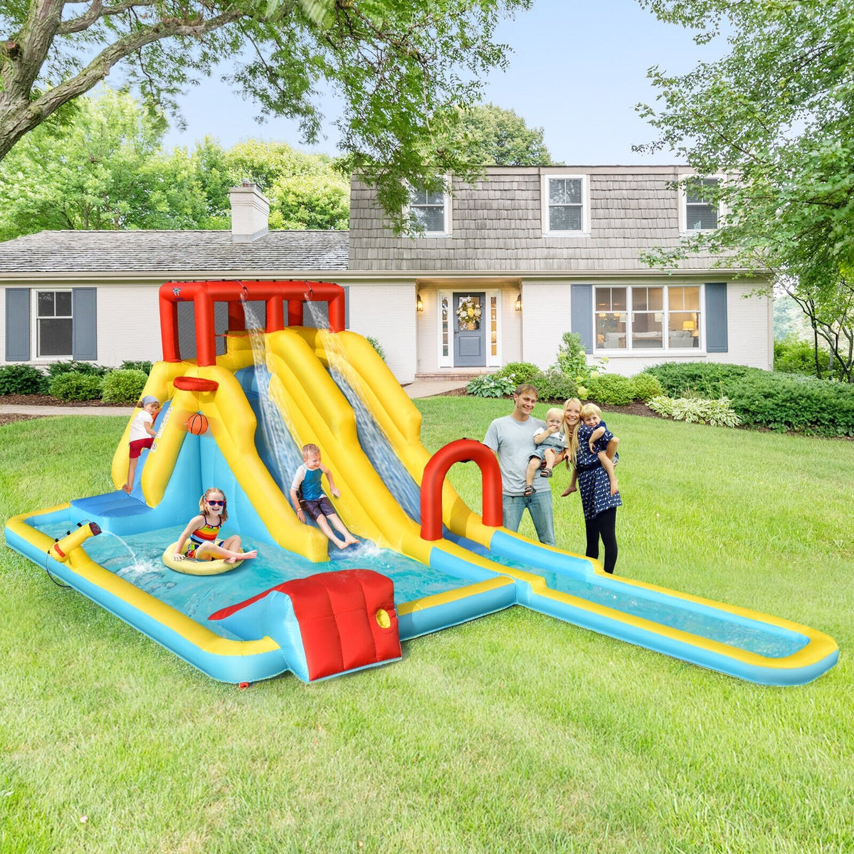 Inflatable Dual Slide Water Park Climbing Bouncer with 735W Air Blower view 2