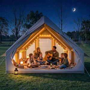 Inflatable, Easy Setup 4 Season Waterproof Oxford Camping Tent for Camping with Stove Jack for 6-10 Person-Beige view 2