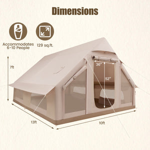 Inflatable, Easy Setup 4 Season Waterproof Oxford Camping Tent for Camping with Stove Jack for 6-10 Person-Beige view 4