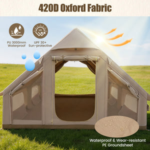 Inflatable, Easy Setup 4 Season Waterproof Oxford Camping Tent for Camping with Stove Jack for 6-10 Person-Beige view 6