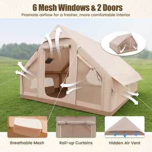Inflatable, Easy Setup 4 Season Waterproof Oxford Camping Tent for Camping with Stove Jack for 6-10 Person-Beige view 7