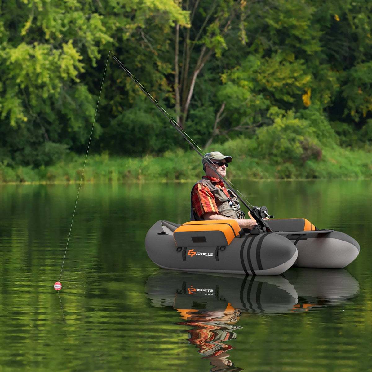 Inflatable Fishing Float Tube with Fish Ruler and Pump Storage Pockets-Gray view 2