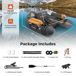 Inflatable Fishing Float Tube with Fish Ruler and Pump Storage Pockets-Gray view 4
