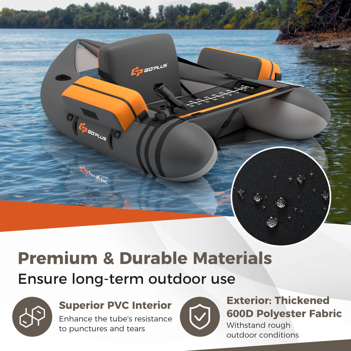 Inflatable Fishing Float Tube with Fish Ruler and Pump Storage Pockets-Gray view 7