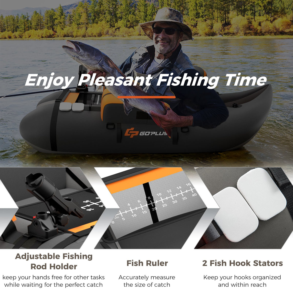 Inflatable Fishing Float Tube with Fish Ruler and Pump Storage Pockets-Gray view 8